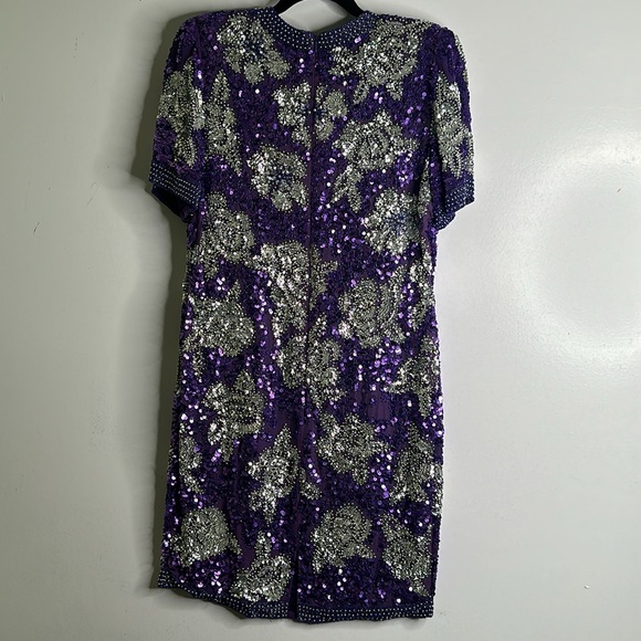 Vantage Joan Leslie slik sequins beaded evening dress size medium purple sliver - Picture 11 of 13